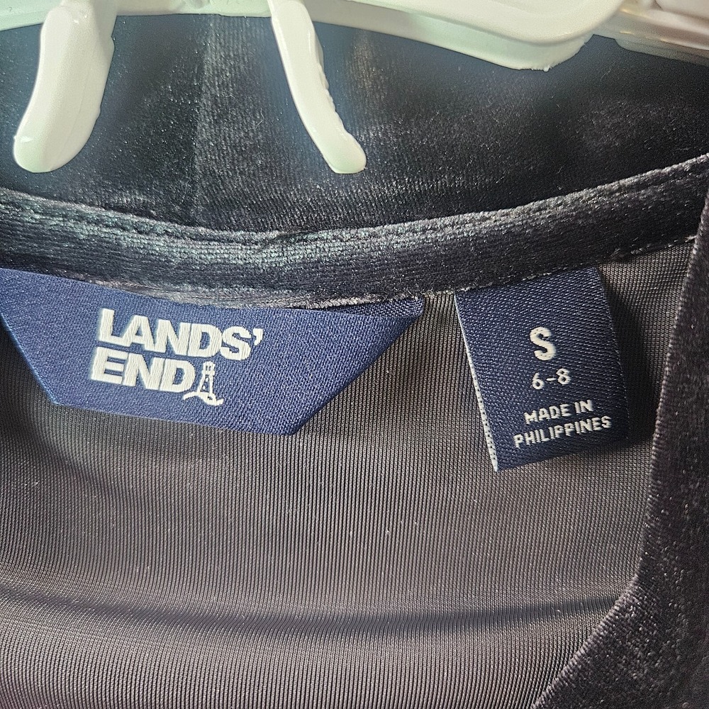 Lands' End Velvet Top‎ Blouse Women Small 6 8 Dark Gray Preppy Soft - Picture 4 of 11